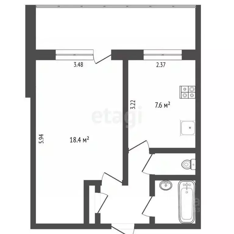 1-к кв. Тюменская область, Тюмень ул. Седова, 55 (34.0 м) - Фото 1