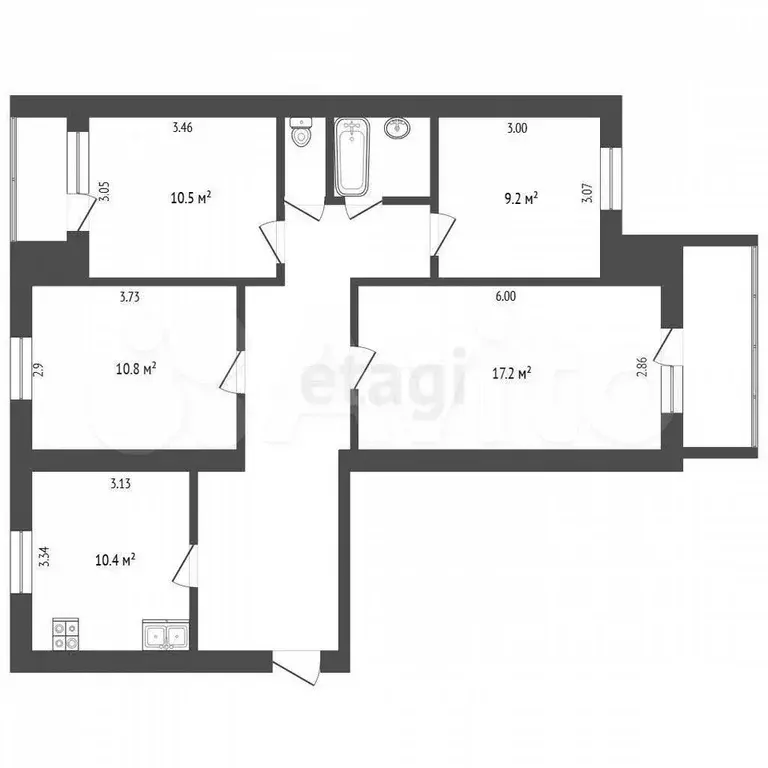 4-к. квартира, 80,6 м, 4/5 эт. - Фото 0