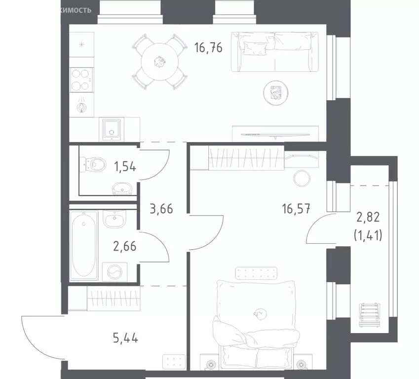 1-комнатная квартира: Кола, ЖК Кольские Огни, 1 (48.04 м) - Фото 1