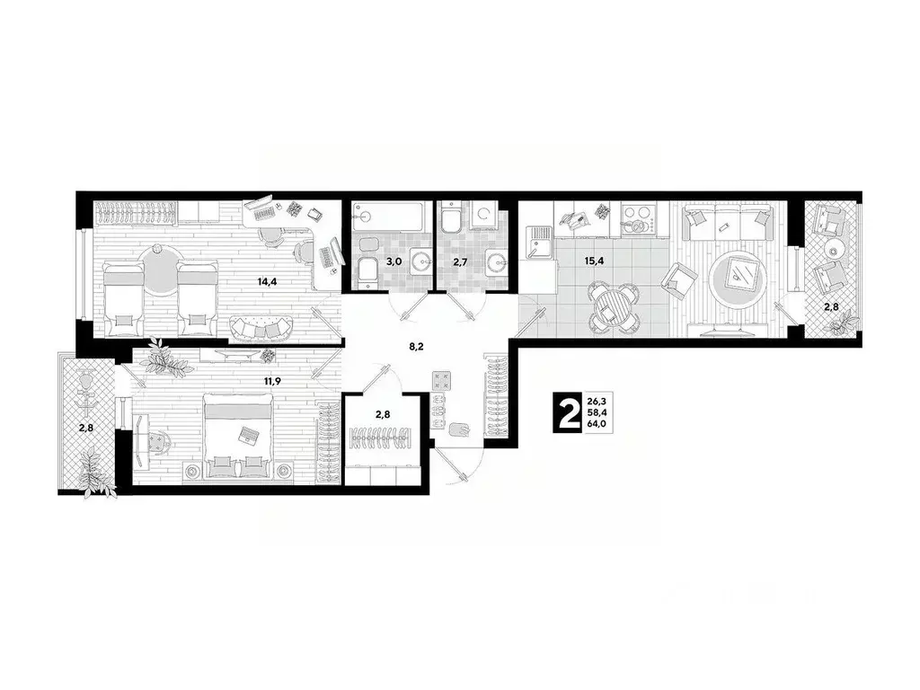 2-к кв. Краснодарский край, Краснодар ул. Ивана Беличенко, 95 (64.0 м) - Фото 1