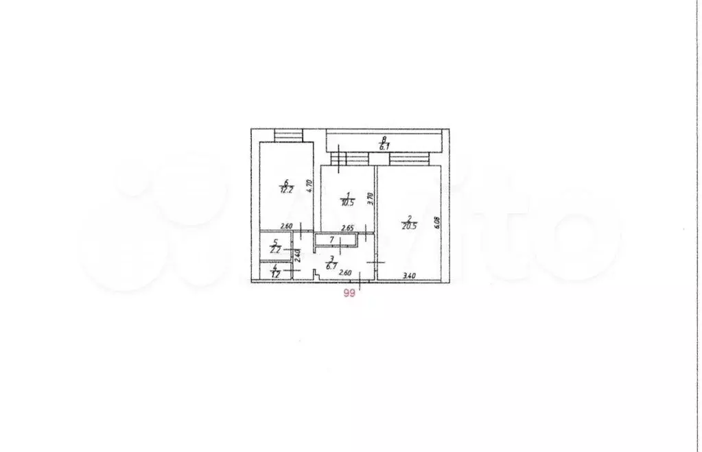 2-к. квартира, 55 м, 6/9 эт. - Фото 0