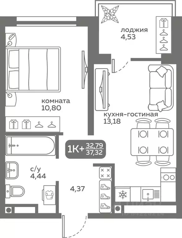 1-к кв. Тюменская область, Тюмень ул. Вадима Бованенко, 10 (32.79 м) - Фото 0