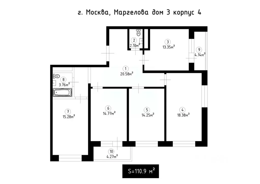 3-к кв. Москва ул. Маргелова, 3к4 (110.9 м) - Фото 1