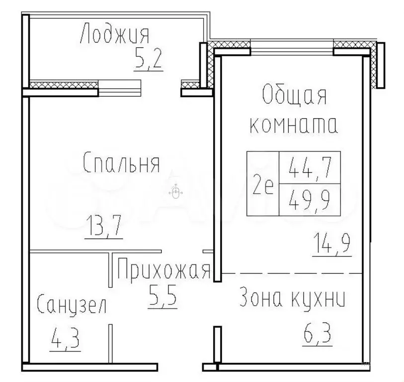 2-к. квартира, 49,9 м, 7/8 эт. - Фото 0