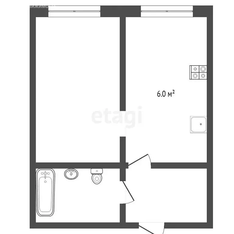 2-комнатная квартира: посёлок Асбестовский, улица Калинина, 16А (39.1 ... - Фото 1