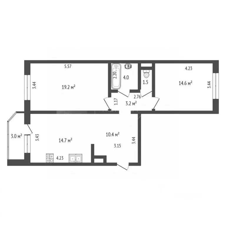 2-к кв. Тюменская область, Тюмень ул. Константина Посьета, 3 (67.5 м) - Фото 1