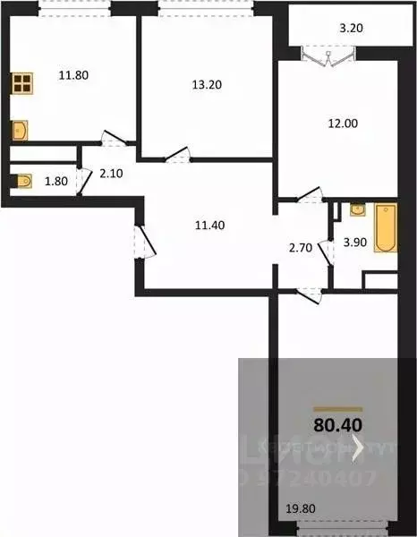 3-к кв. Воронежская область, Новоусманский район, пос. Отрадное ул. ... - Фото 1