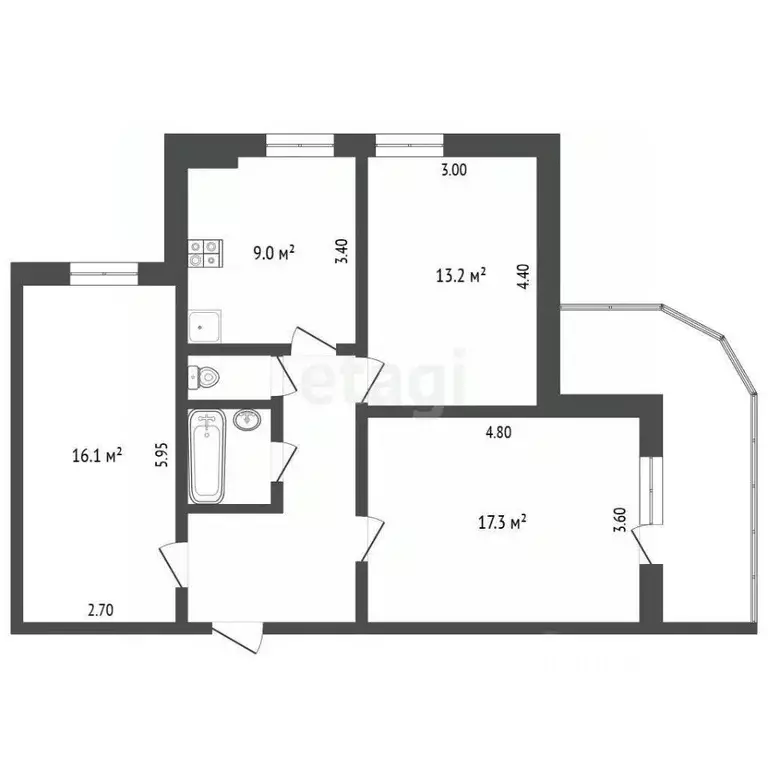 3-к кв. Белгородская область, Белгород ул. Николая Чумичова, 58 (70.4 ... - Фото 2