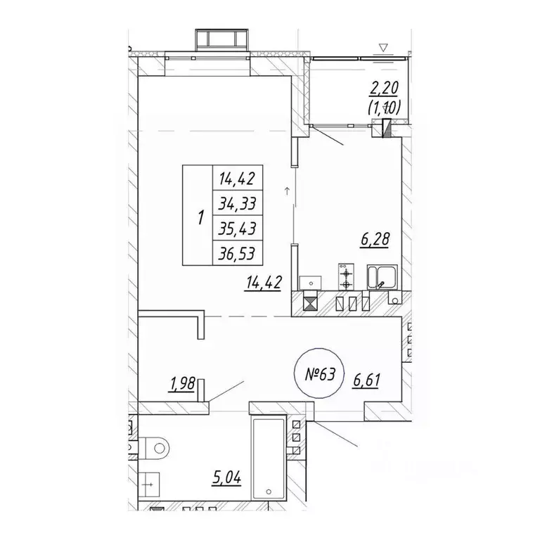 1-к кв. Калининградская область, Зеленоградск  (36.53 м) - Фото 1