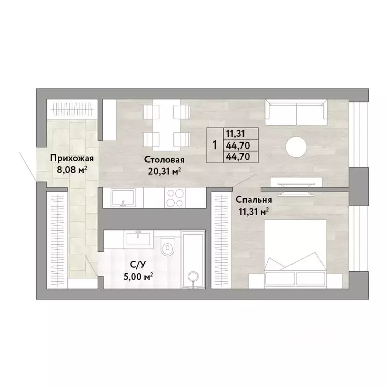 1-к кв. Хабаровский край, Хабаровск Облачный пер. (44.7 м) - Фото 1