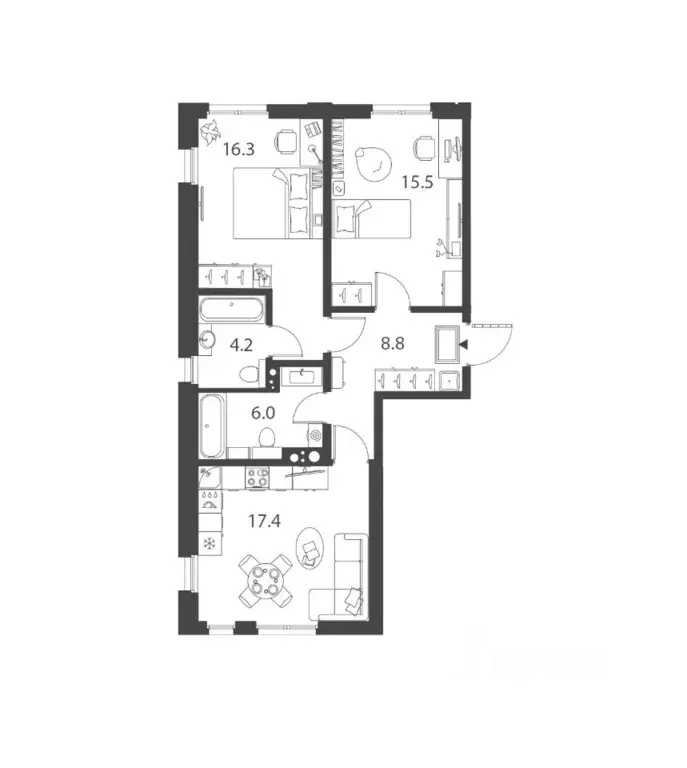 2-к кв. Санкт-Петербург Лисичанская ул., 15 (68.1 м) - Фото 0