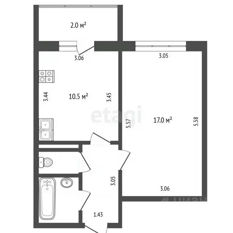1-к кв. Псковская область, Псков ул. Юности, 7 (38.0 м) - Фото 2