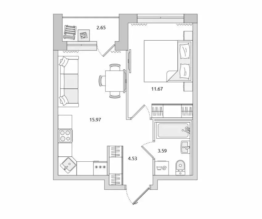 1-комнатная квартира: Бугры, Тихая улица, 5к3 (35.5 м) - Фото 0