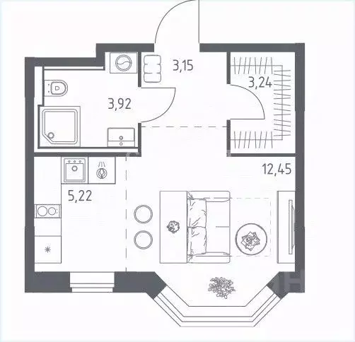 Студия Москва Донецкая ул., 34к1 (28.0 м) - Фото 2