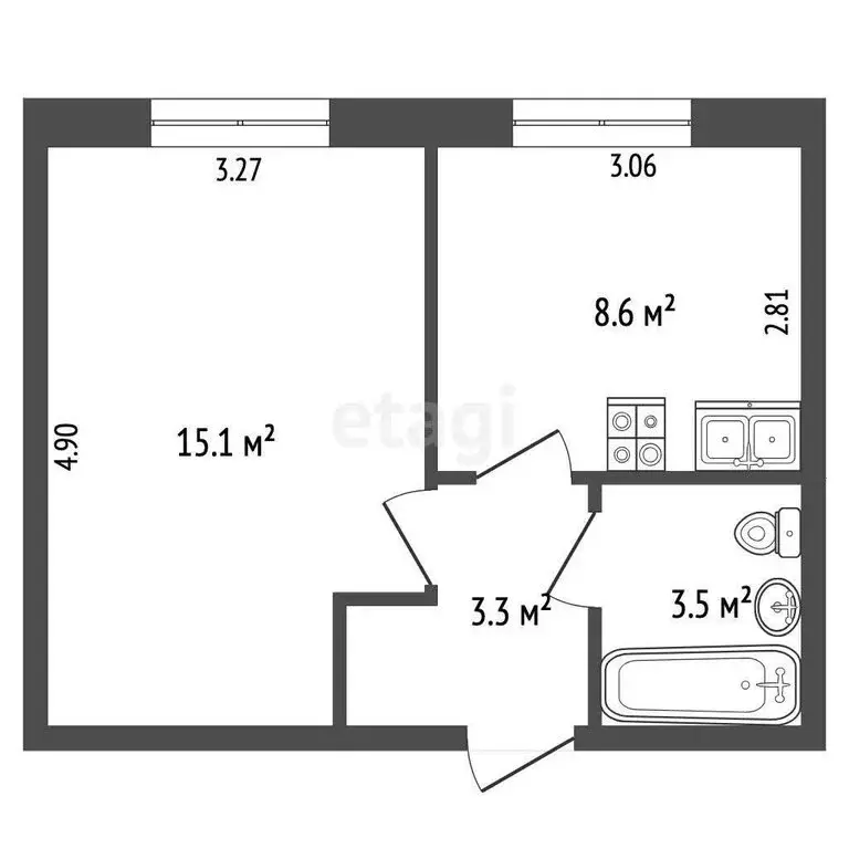 1-комнатная квартира: Калуга, улица Василия Стригунова, 4 (30.5 м) - Фото 1
