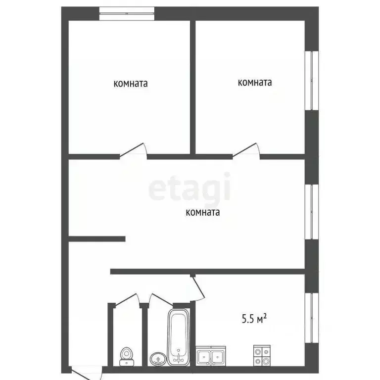 3-к кв. Калужская область, Калуга Дачная ул., 20 (42.5 м) - Фото 2