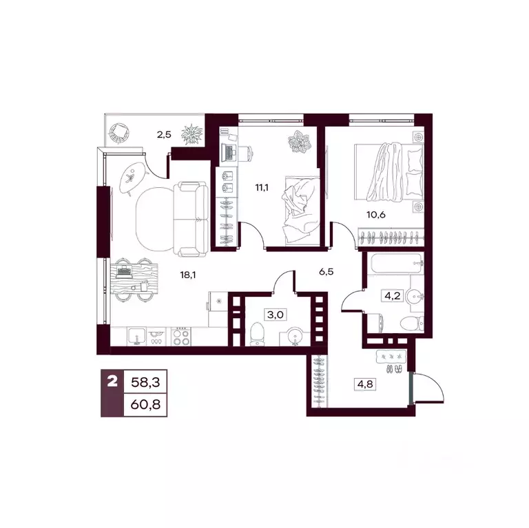 2-к кв. Тюменская область, Тюменский муниципальный округ, д. Дударева ... - Фото 1