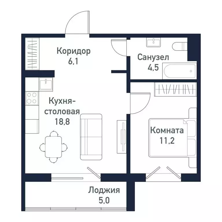 1-комнатная квартира: Западный, улица имени Капитана Ефимова, 4 (40.6 ... - Фото 0