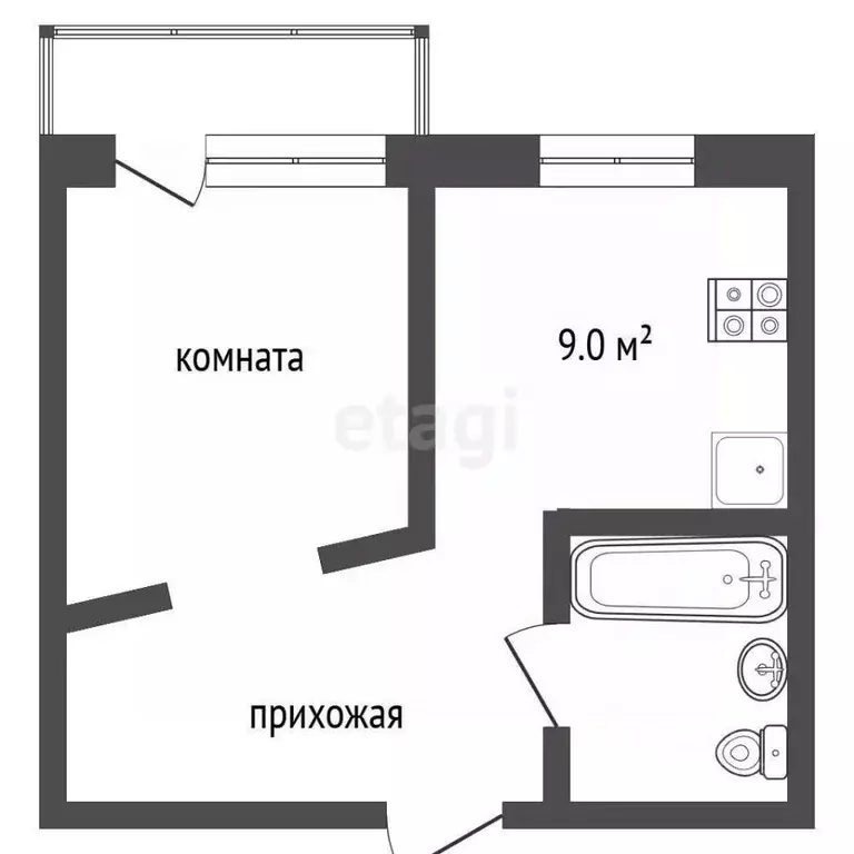 1-к кв. Кемеровская область, Кемерово ул. Попова, 5Б (32.6 м) - Фото 1