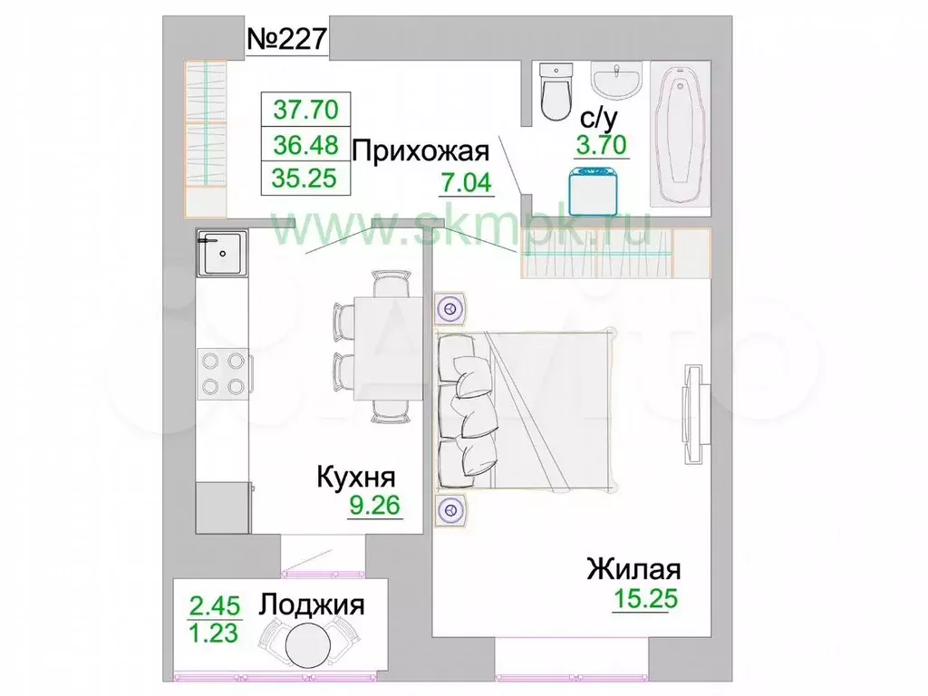 1-к. квартира, 36,5 м, 1/9 эт. - Фото 1