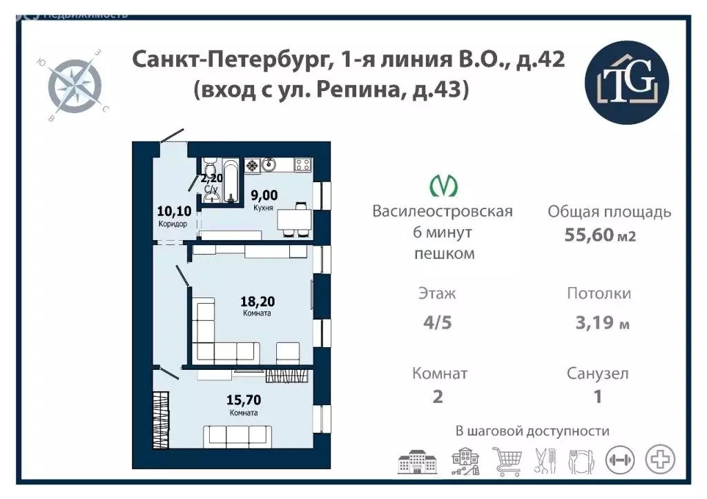 2-комнатная квартира: Санкт-Петербург, 1-я линия Васильевского ... - Фото 1