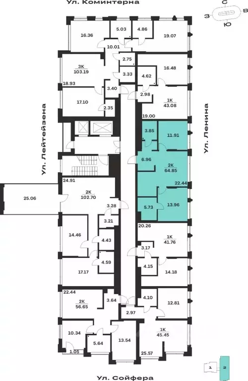 2-к кв. Тульская область, Тула Прайм Сойфера жилой комплекс (64.85 м) - Фото 2