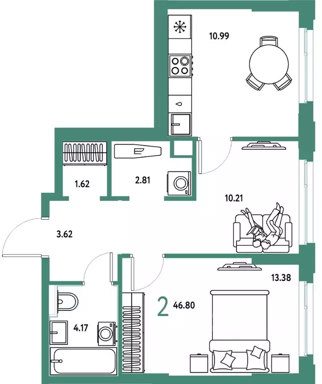 2-к кв. Тюменская область, Тюмень ул. 50 лет Октября, 61к1 (46.8 м) - Фото 1