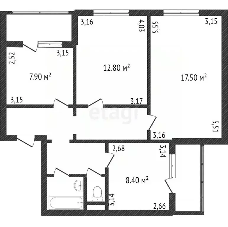 3-к кв. Белгородская область, Белгород ул. Есенина, 54 (70.0 м) - Фото 1