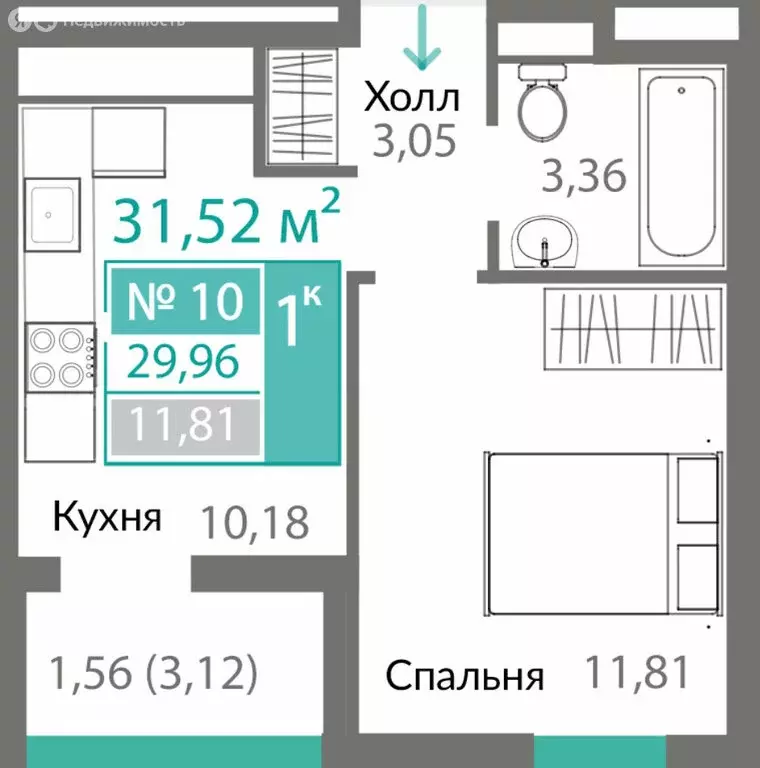 1-комнатная квартира: Симферополь, жилой комплекс Горизонты (29.96 м) - Фото 0
