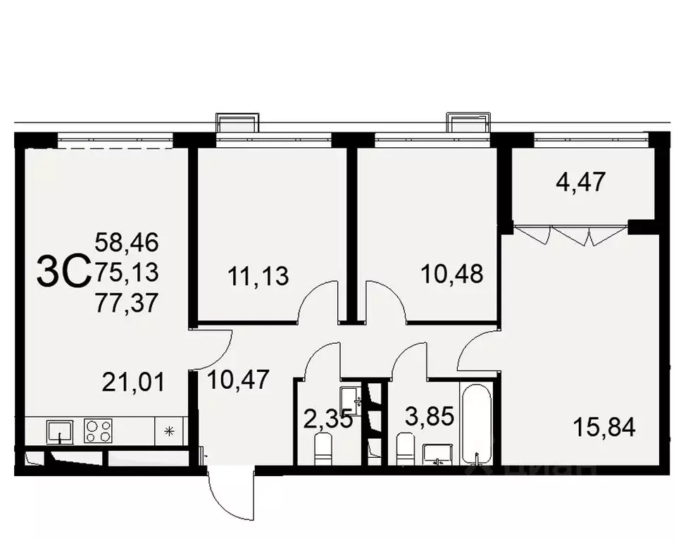 3-к кв. Тульская область, Тула ул. Федора Смирнова, 2 (77.37 м) - Фото 0