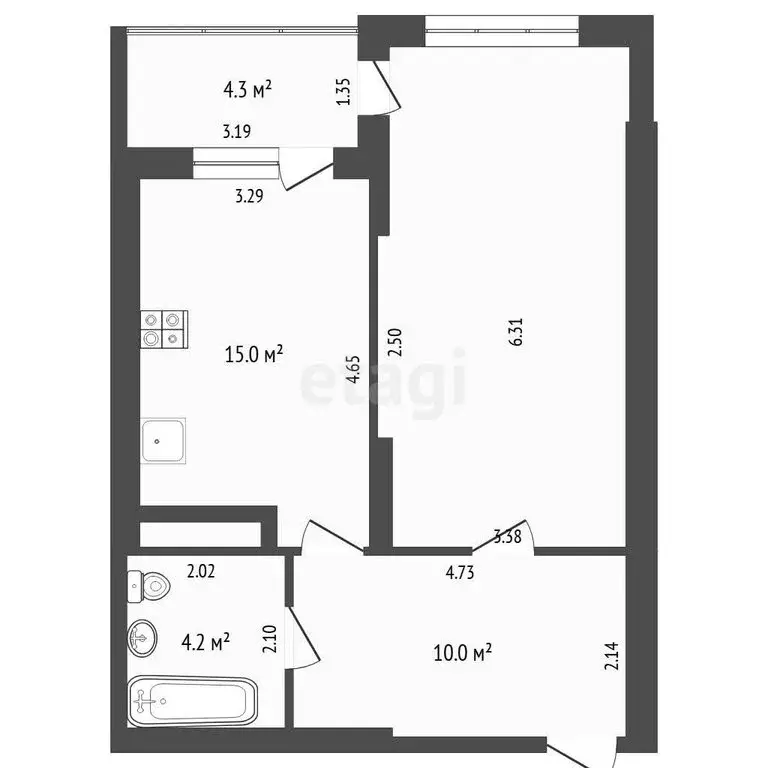 1-комнатная квартира: Тюмень, улица Малыгина, 90 (50.4 м) - Фото 1