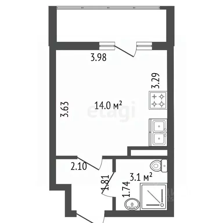 Студия Санкт-Петербург ул. Плесецкая, 4 (20.4 м) - Фото 2