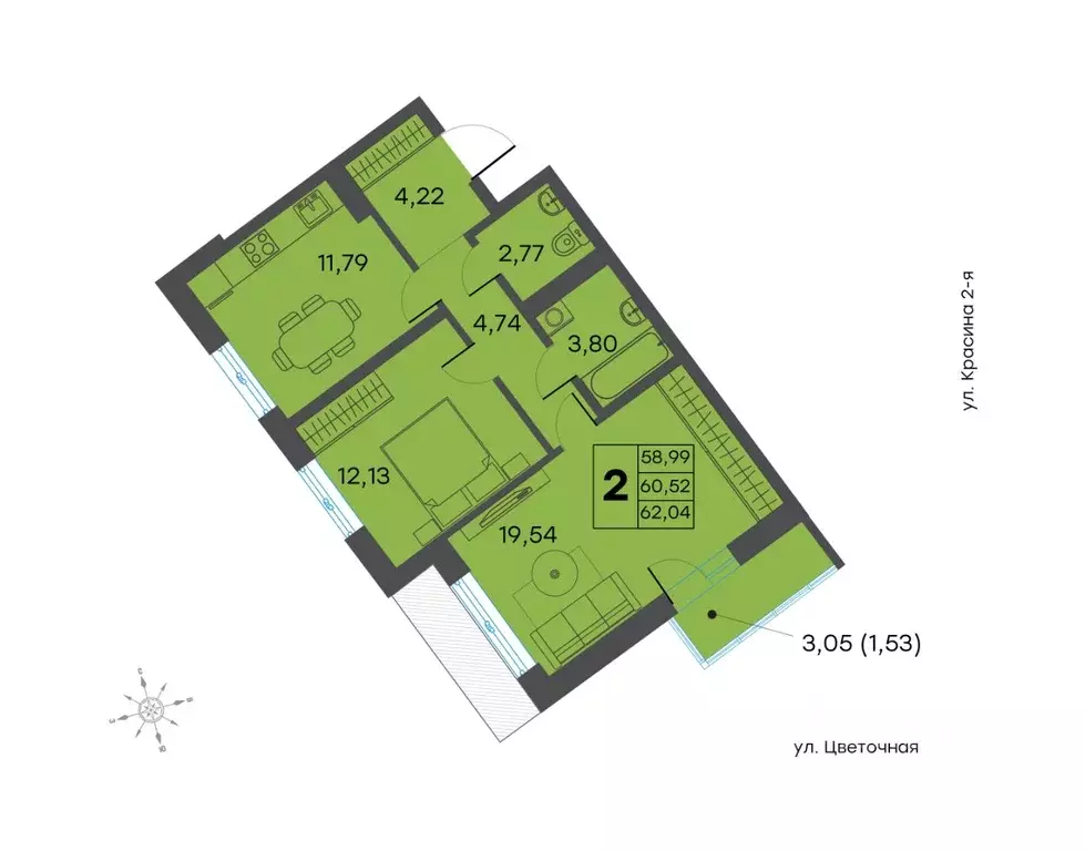 2-к кв. Тверская область, Тверь ул. 2-я Красина, 64 (60.52 м) - Фото 0