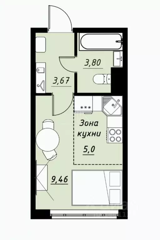 Студия Тамбовская область, Тамбов Телецентр мкр,  (21.93 м) - Фото 2