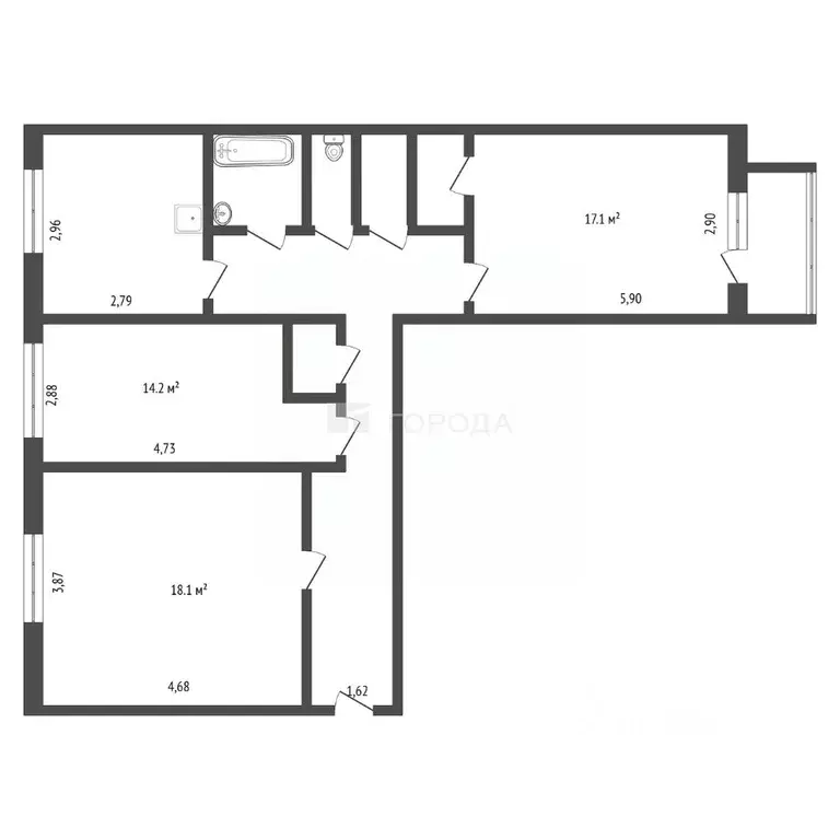 3-к кв. Кемеровская область, Новокузнецк ул. Куйбышева, 18 (79.2 м) - Фото 2
