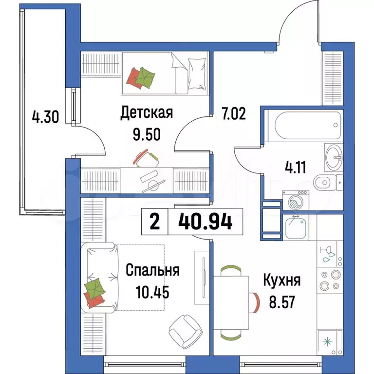 2-к. квартира, 40,9 м, 10/16 эт. - Фото 0