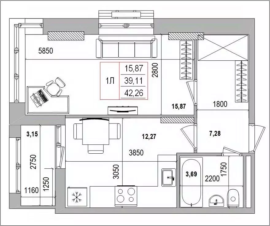 1-к кв. Белгородская область, Белгород Славянская ул. (42.26 м) - Фото 1