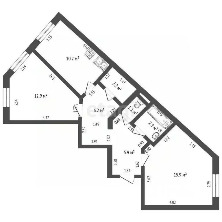 2-к кв. Ханты-Мансийский АО, Белоярский 4-й мкр, 1 (57.3 м) - Фото 1