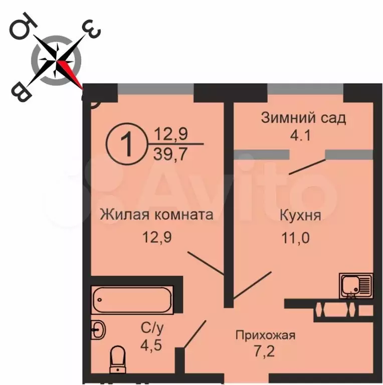 1-к. квартира, 40 м, 9/17 эт. - Фото 0