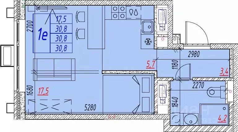 1-к кв. Астраханская область, Астрахань ул. Бэра, 29 (30.8 м) - Фото 1