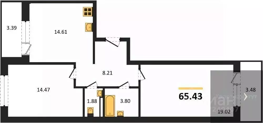 2-к кв. Воронежская область, с. Новая Усмань  (65.43 м) - Фото 0