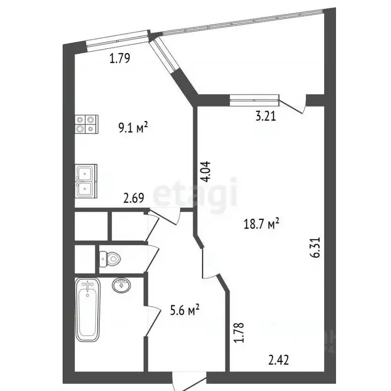 1-к кв. Санкт-Петербург ул. Руднева, 21К3 (37.9 м) - Фото 2