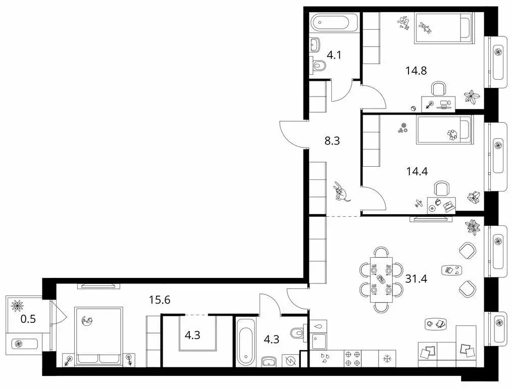 3-комнатная квартира: Казань, ЖК Сиберово, 3 (97.7 м) - Фото 1