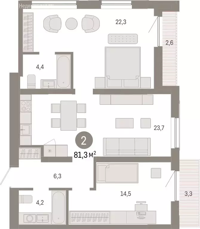 2-комнатная квартира: Новосибирск, Большевистская улица, с49 (81.26 м) - Фото 0