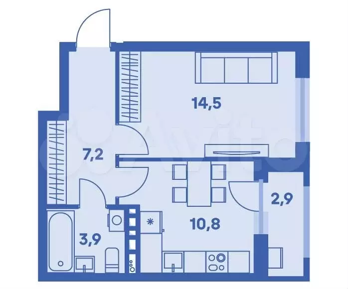 1-к. квартира, 37,9 м, 8/9 эт. - Фото 0