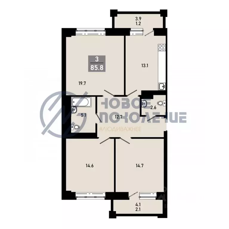 3-к кв. Омская область, Омск Гармония жилой комплекс (85.1 м) - Фото 1