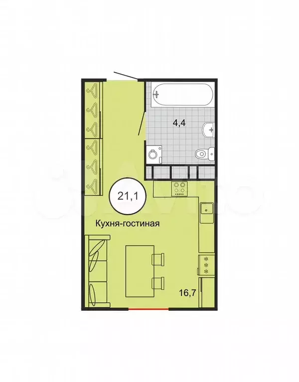 Квартира-студия, 21 м, 7/10 эт. - Фото 1