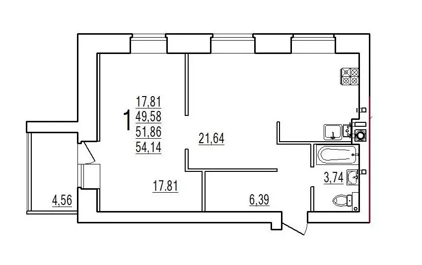 Продаётся 1-к квартира, 51.86 м - Фото 0