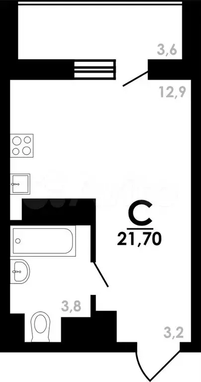 Квартира-студия, 21,7 м, 20/25 эт. - Фото 0