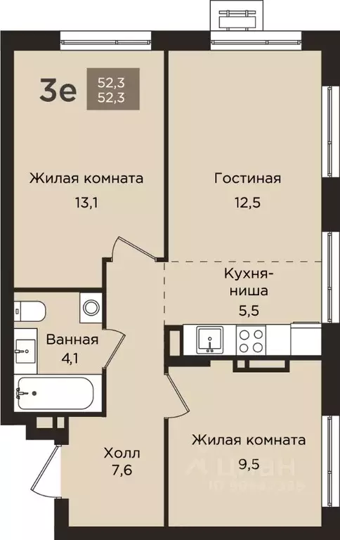 3-к кв. Пермский край, Пермь ул. Капитана Гастелло, 21 (52.3 м) - Фото 1